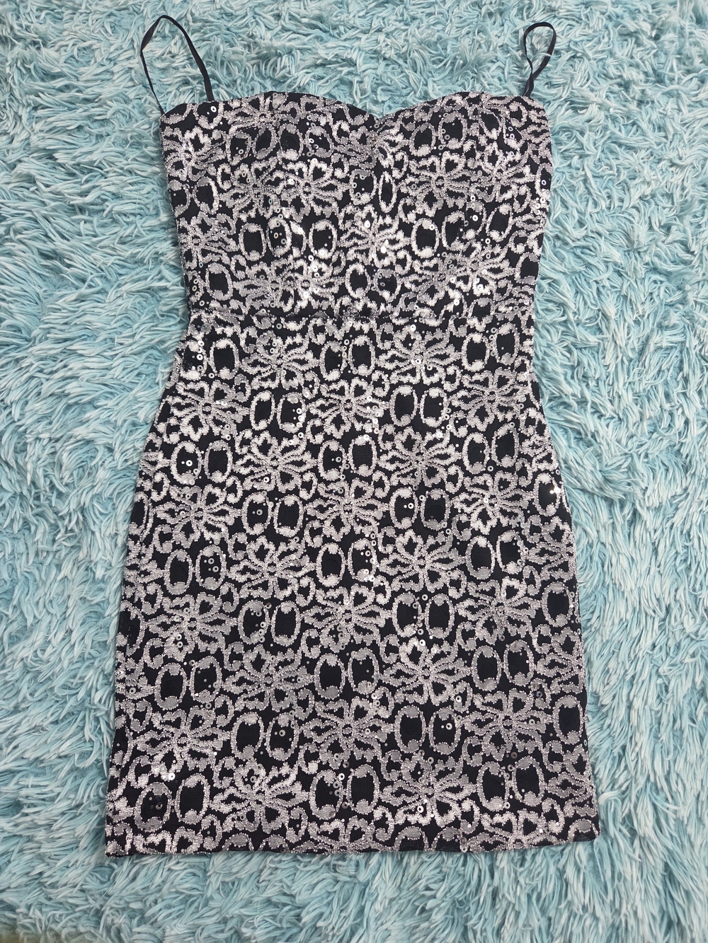 As U Wish Black Mini Dress with Silver Sequin Lace Overlay